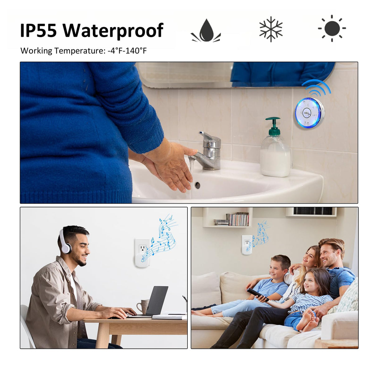 Caregiver Pager Wireless Call Button, Life Alert SOS for Monitoring Elderly Assistance Products Emergency Bell Panic Button Nurse Calling for Seniors Patients Disabled Care,Waterproof,Plug in Receiver