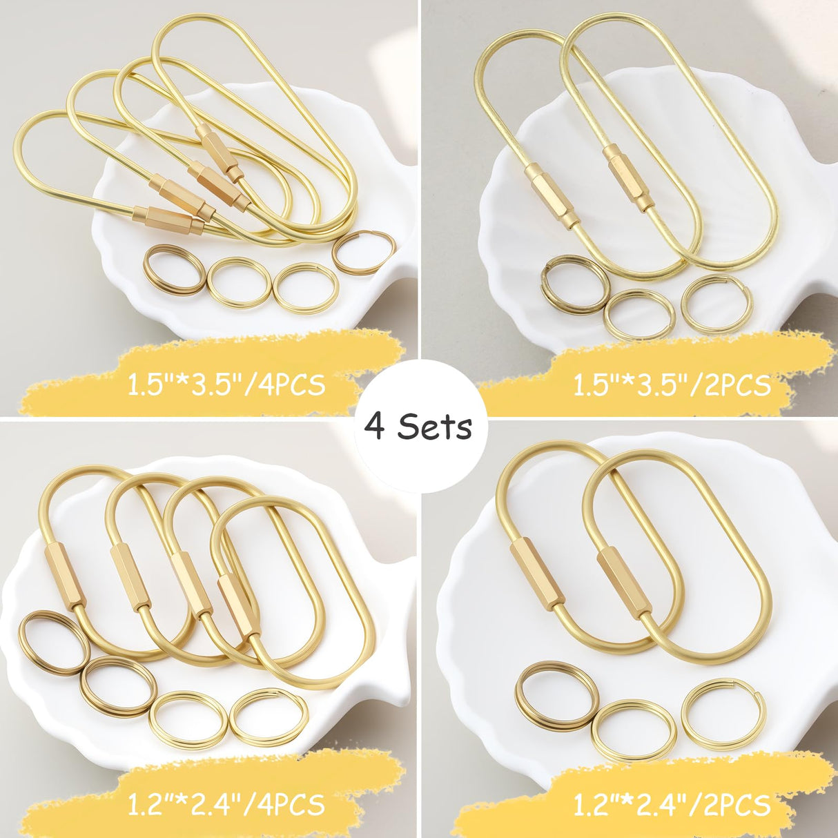 CMVFYL Gold Brass Key Rings, Purse Bag Charms for Handbags, Screw Lock Key Organizer, Carabiner Keychain Clip for Keys