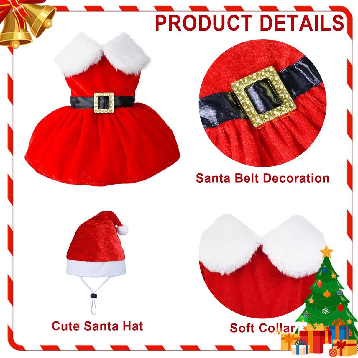 GOYOSWA Cat Kitten Christmas Outfit Cat Christmas Dress Santa Costume Clothes Dog Holiday Outfit Pet Santa Hat Dresses for Kittens Cats Puppy (Dress & Hat, Small)