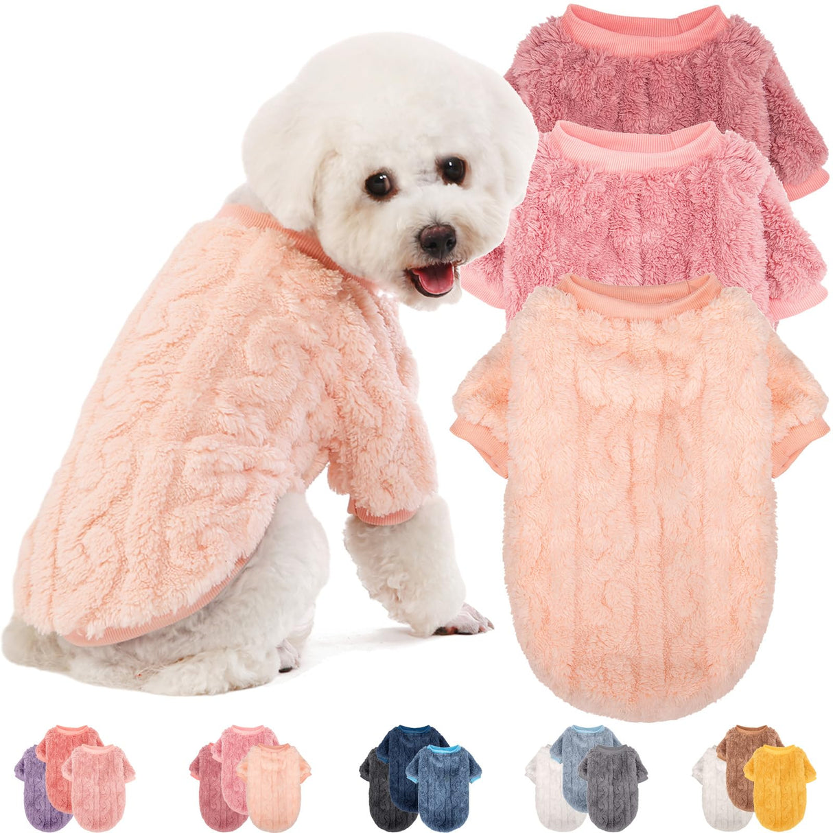 JAMPAYANG Dog Sweater, 3 Pack Dog Sweaters for Small Dogs or Cats, Girl or Boy, Warm Dog Clothes Shirt Coat for Winter Christmas (Peach, Dark Pink, Light Purple, XX-Large)