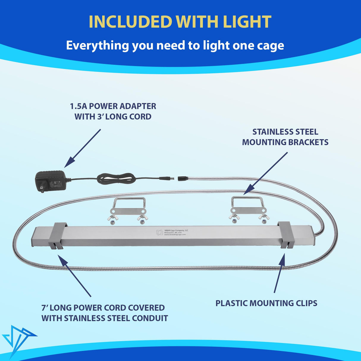 HappyBird Lighting Bird Cage Light with Chew Guard - Full Spectrum LED Pet Light - Simulates Natural Environment - Safe for Hookbill Birds – Easy to Install - (24" Long)