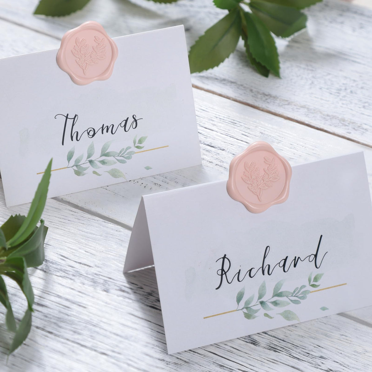 UNIQOOO Wax Seal Stickers - Eucalyptus Wedding Invitation Envelope Seal Stickers, 50 Pcs Self- Adhesive Blush Pink Stickers, Perfect for Invitation, Christmas, Gift Wrapping, Party