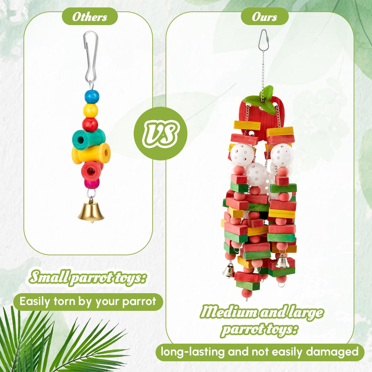 Seenelling 3 Pcs Extra Large Bird Parrot Toy Multicolored Natural Wooden Parrot Cage Chewing Toys for Large Medium Macaws Cockatoos African Grey Birds (Block and Ball)