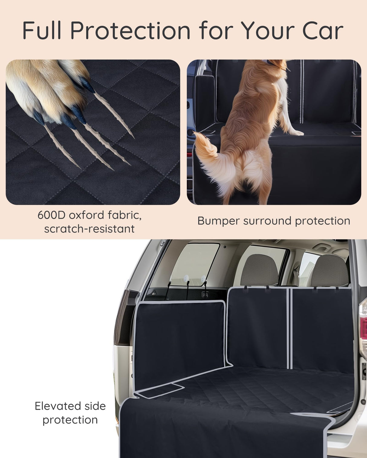 NOBLE DUCK SUV Cargo Liner Waterproof Scratch-Resistant for Dogs Pet Trunk Mat with Non-Slip Bumper Flap Protector Heavy-Duty Cover for Sedans SUV