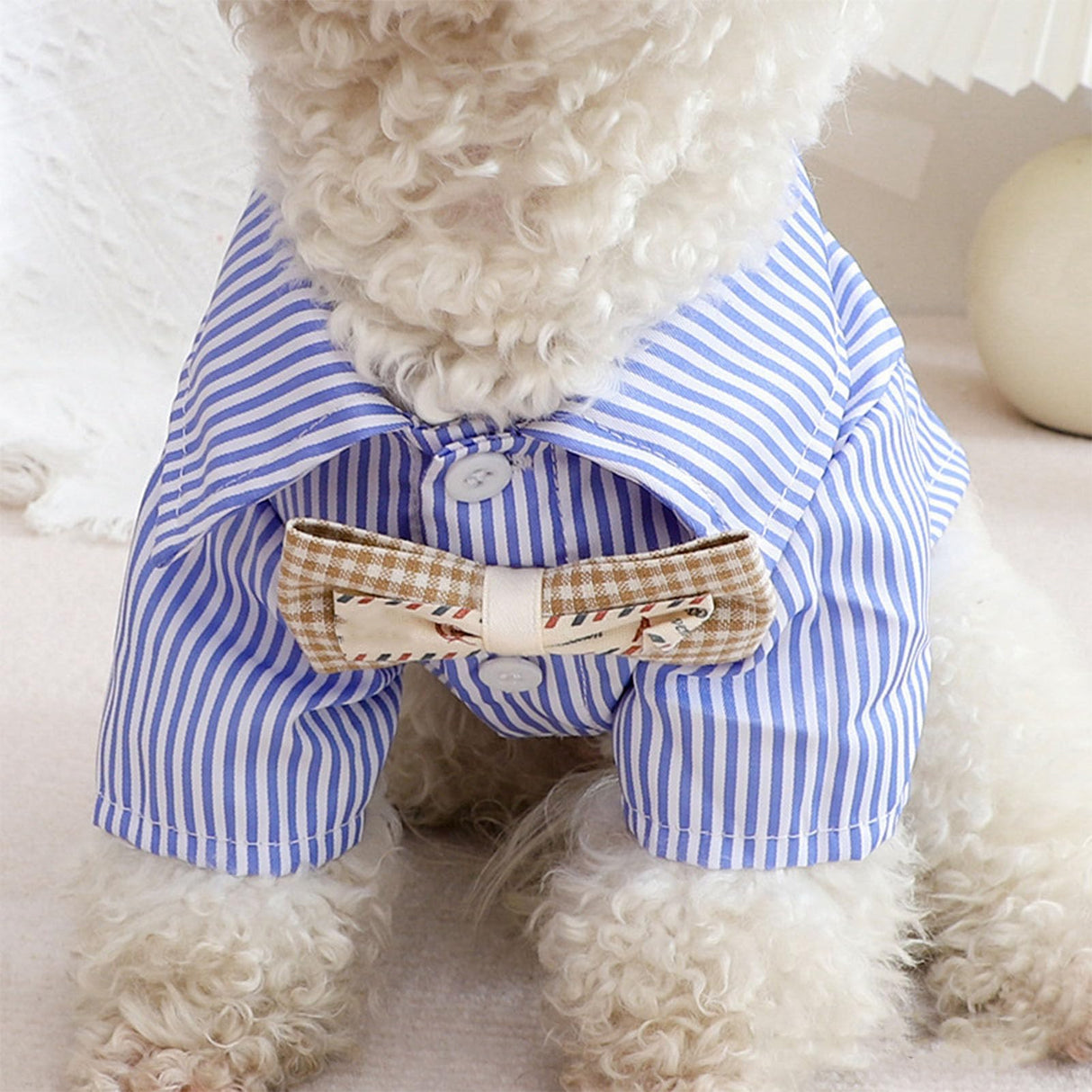 Striped Dog Shirt Breathable Casual Short Sleeve Puppy Clothes with Bow for Spring Fall (L)