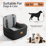 Dog Car Seat for Small/Medium Dogs Under 35lbs, Detachable & Washable Elevated Pet Travel Bed, 2 Storage Pockets & Safety Belt, Anti-Slip Base, Dog Booster Car Seat with Seamless Bottom Design