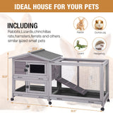 Bunny Cage Indoor and Outdoor Rabbit Hutch with Casters Waterproof Roof, Pull Out Tray from Back and Front 61.2" L x 22.6" W x 33.5" H