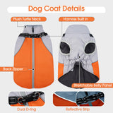 DENTRUN Dog Coat with Harness Built in, Extra Large Water-Repellent Dog Jacket, Turtleneck Windproof Reflective Strips for Great Dane, Orange, XXXL