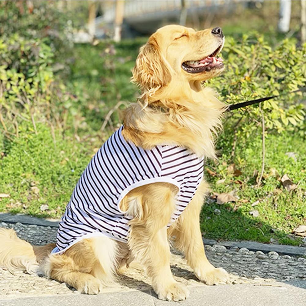ANIAC Summer Dog Shirt for Medium Dog Girl Boy Cotton Striped Dog T-Shirt White Basic Tank Top Sleeveless Doggy Vest Cooling Pet Clothes for Dogs (White, 4XL (33-44 lbs))