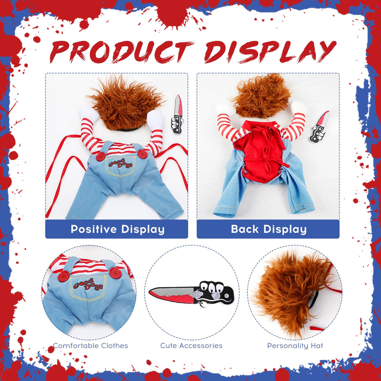 Pet Deadly Doll Dog Costumes, Funny Pets Cosplay Costume Halloween Dog Clothes Party Costume for Small Medium Large Dogs