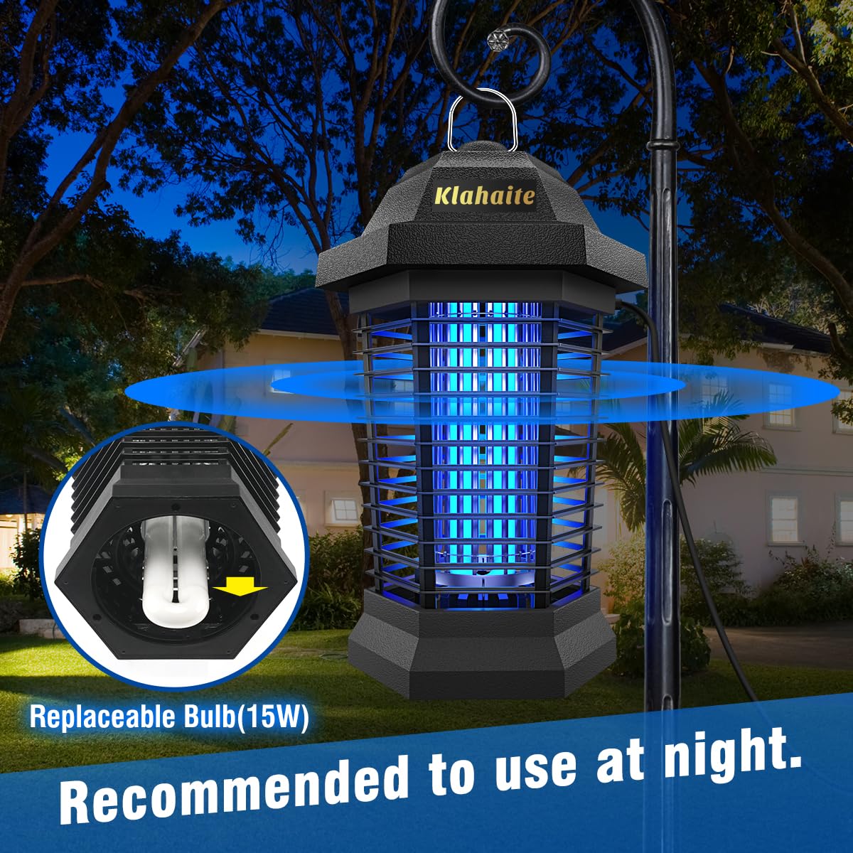 Klahaite Bug Zapper Outdoor, Electric Mosquito Zapper, Fly Zapper Indoor Fly Traps, Mosquito Repellent Outdoor Patio and Backyard Covers 1/2 Acre, 3 Prong Plug, 4200V, ABS Fireproof Plastic Outer