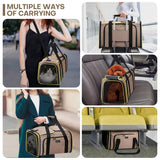 Expandable Cat & Dog Carrier, Large Expandable Collapsible Travel Bag with Safety Zippers, 3 Open Doors, Removable Fleece Pad for Puppies & Small Animals, Airline Approved (Brown)