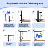 ZONEXCHIC Dog Grooming Arm with Pet Grooming Hammock, 27”-42” Adjustable Grooming Stand with No Sit Haunch Holders and Loop Noose, Grooming Restraint for Small and Medium at Home or Salon