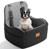 Dog Car Seat for Small/Medium Dogs Under 35lbs, Detachable & Washable Elevated Pet Travel Bed, 2 Storage Pockets & Safety Belt, Anti-Slip Base, Dog Booster Car Seat with Seamless Bottom Design
