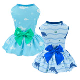 Vehomy 2-Pack Dog Summer Dress Breathable Puppy Cat Dresses with Bowknot Pet Summer Cool Outfits Skirts with Sea Fish Dolphin Patterns for Small Medium Dogs L