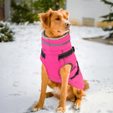 PETDSH Dog Coat Large, Built-in Harness Dog Jacket with Warm Fleece Lining, Waterproof Reflective Dogs Winter Coat, Pet Coats with Pocket and Trash Bags (Pink, X-Large)