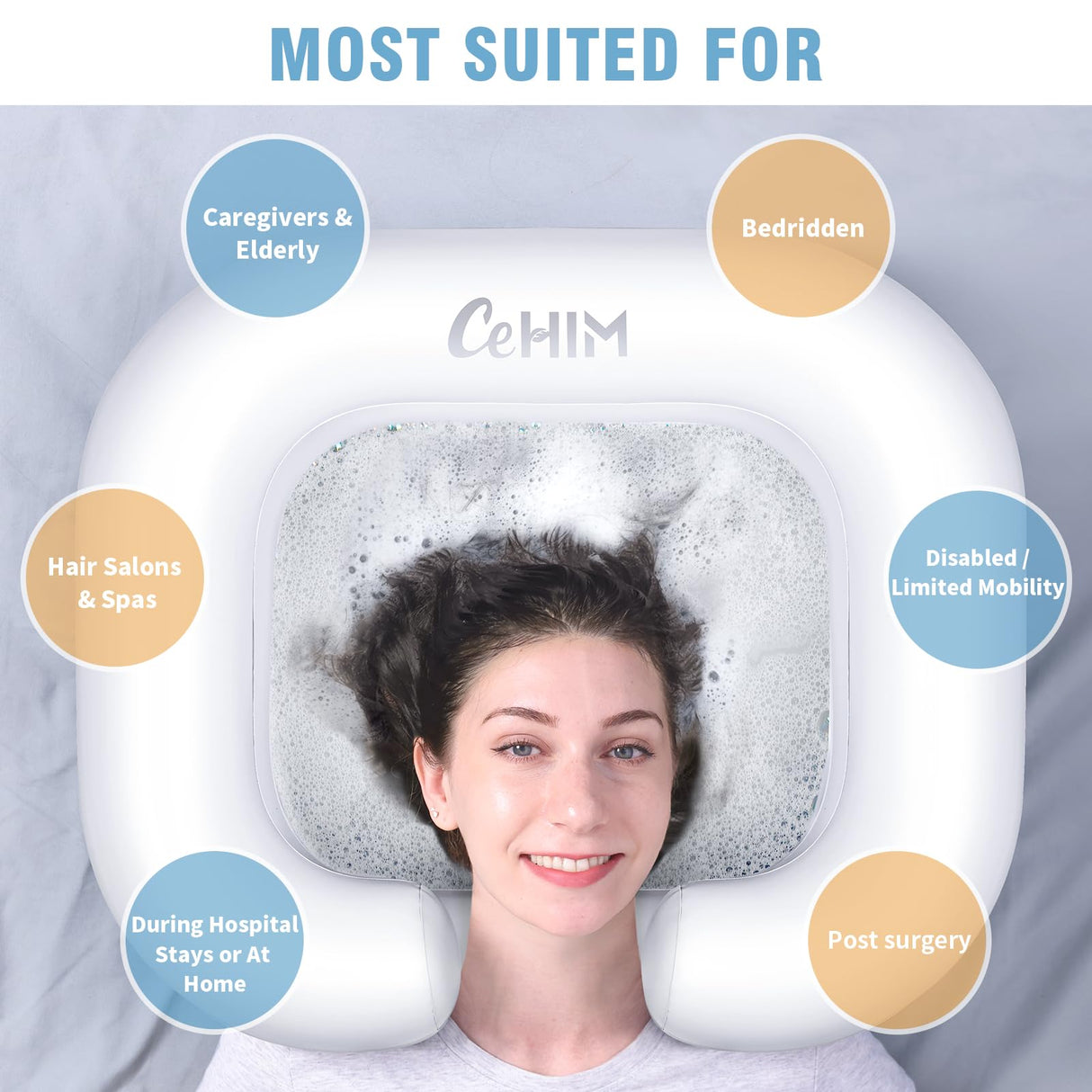 Cehim Inflatable Shampoo Basin - Portable Shampoo Bowl, Hair Washing Basin for Bedridden, Disabled,Injured, Hair Wash Tub for Dreadlocks and at Home Sink Washing (White)