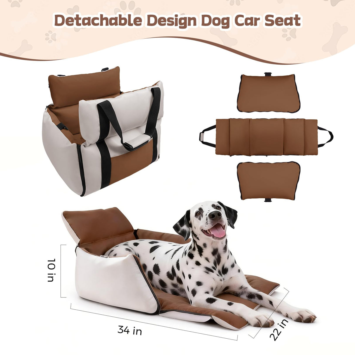 BEBAS Dog Car Seats for Small Dogs up to 25 lbs, Waterproof Dog Booster Carseat with Storage Pockets, Thickened Memory Foam & Clip-On Safety Leash, Pet Back Seat Puppy Travel Carrier, Beige