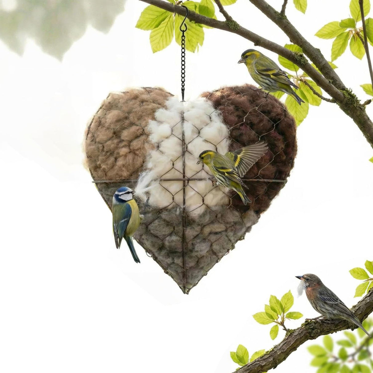 Handmade Alpaca Fiber Bird Nesting Heart - Refillable Natural Nesting Material for Wild Birds, Hummingbirds, Chickadees - Cozy Garden Decor Gift for Bird Lovers