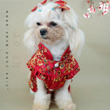 BAMY New Year Dog Cheongsam Fortune Bag Cat Tang Suit Chinese Traditional Pet Outfit Qipao for Cats Small Medium Dogs (XS (Chest Circumference 14.5"), Red)