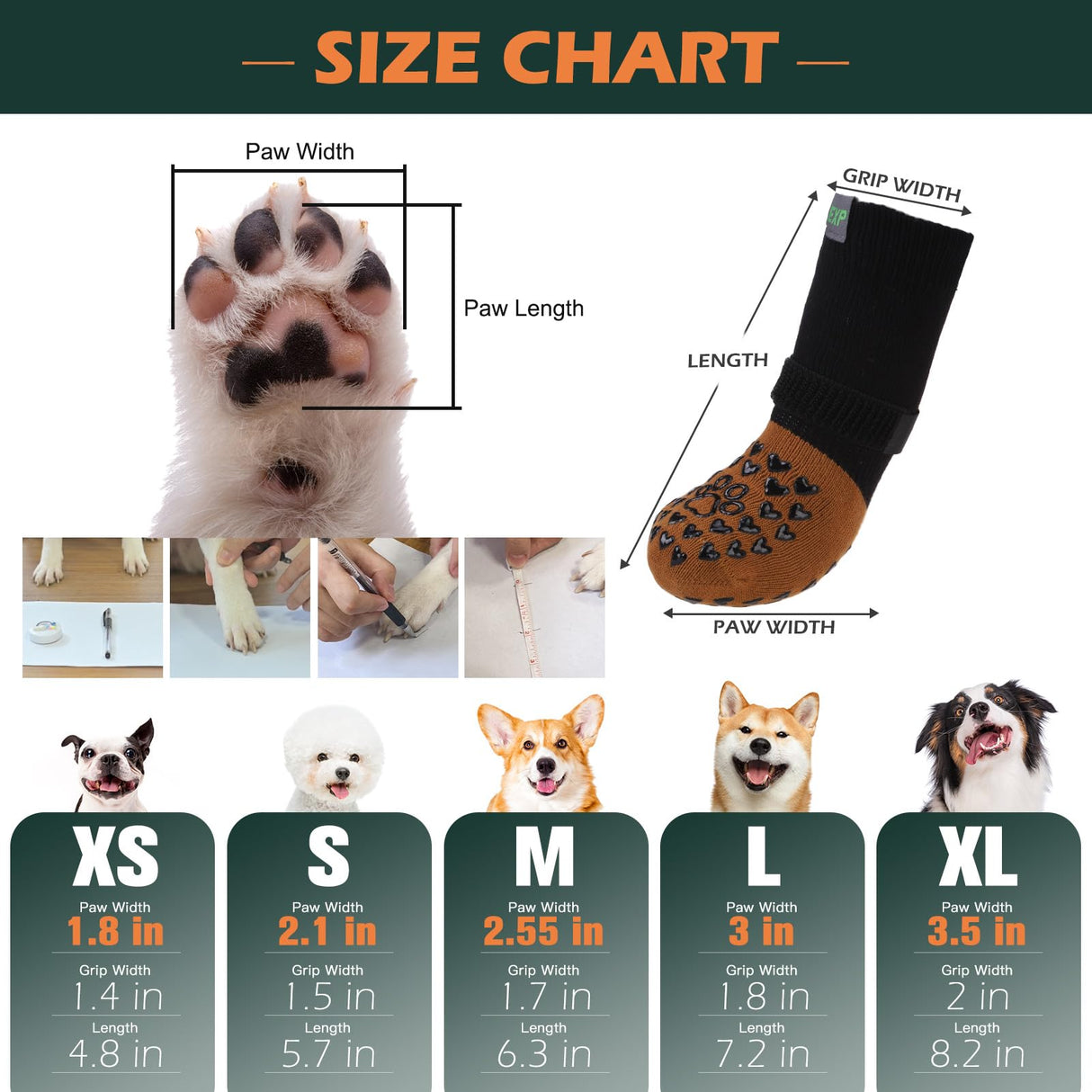EXPAWLORER Anti Slip Dog Socks to Prevent Licking Paws, Winter Snow Dog Boots & Paw Protectors Booties for Hardwood Floors with Heart Grippers, Dog Shoes for Small Medium Large Senior Dogs Brown M