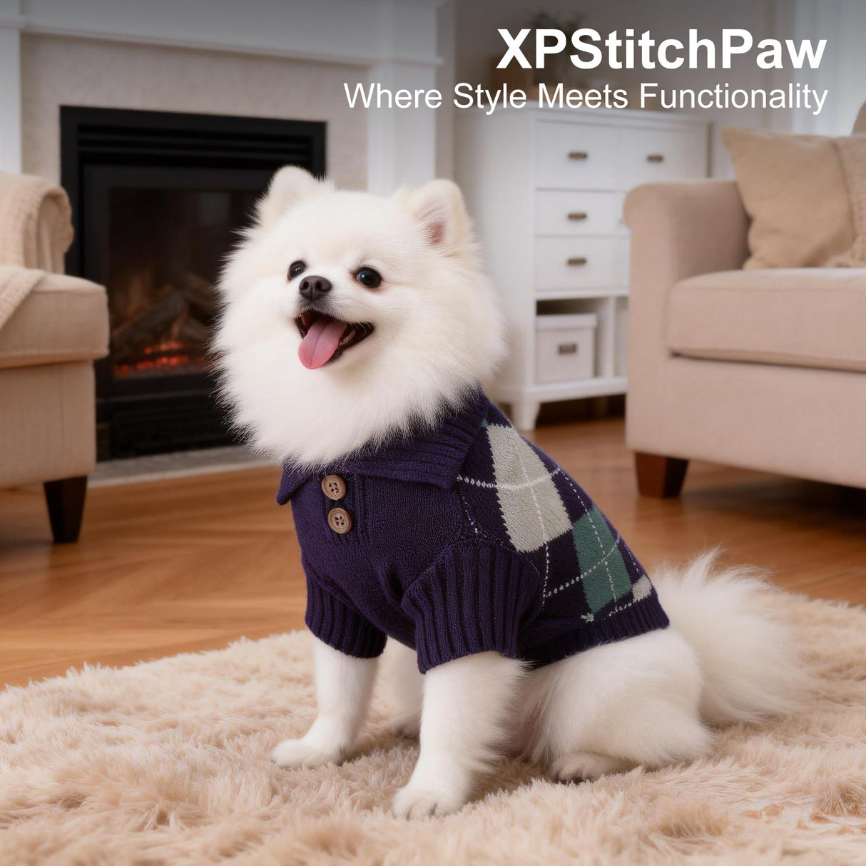 XPStitchPaw Dog Sweater for Large Dogs, Winter Fleece Outfit with Easy Belly Opening & Round Butt Design, British Style Collar Pet Clothes for Christmas Daily Wear, Warm Soft Sweatshirt (L)