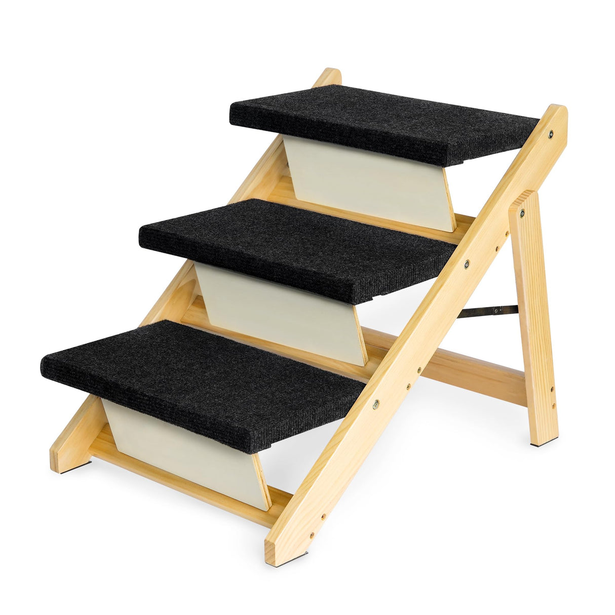 BRIKY 19.5" H Dog Stairs for Small Dogs, Non-Silp Wooden Dog Steps for Bed and Couch, Foldable 3-Step Pet Stairs for Medium Dogs and Old Cats, No Assembly Required