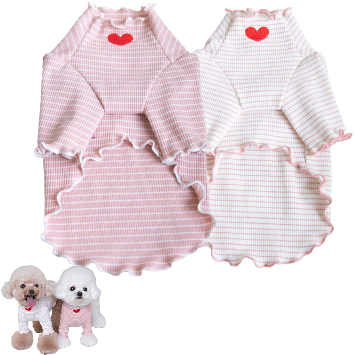 2Pcs Cute Dog Shirt Breathable Stretchy Puppies Tshirt for Small Medium Dogs Sphynx Cats Kitten Frenchie Dachshund (S (5.5-7.7 lbs))