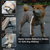 Olsa Dog Raincoat, Dog Hooded Slicker Poncho, 4 Legs Rain Jacket with Reflective Stripe, Transparent Water Proof Resistant Rain Snow Clothes for Small Medium Large
