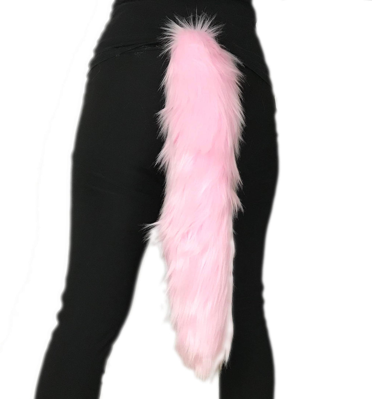 Bianna Creations Long Faux Fur Animal Luxury Tail, Cosplay Fursuit Fursona,Costume Dress Up Pet Play Furry Accessory (30", Baby Pink)