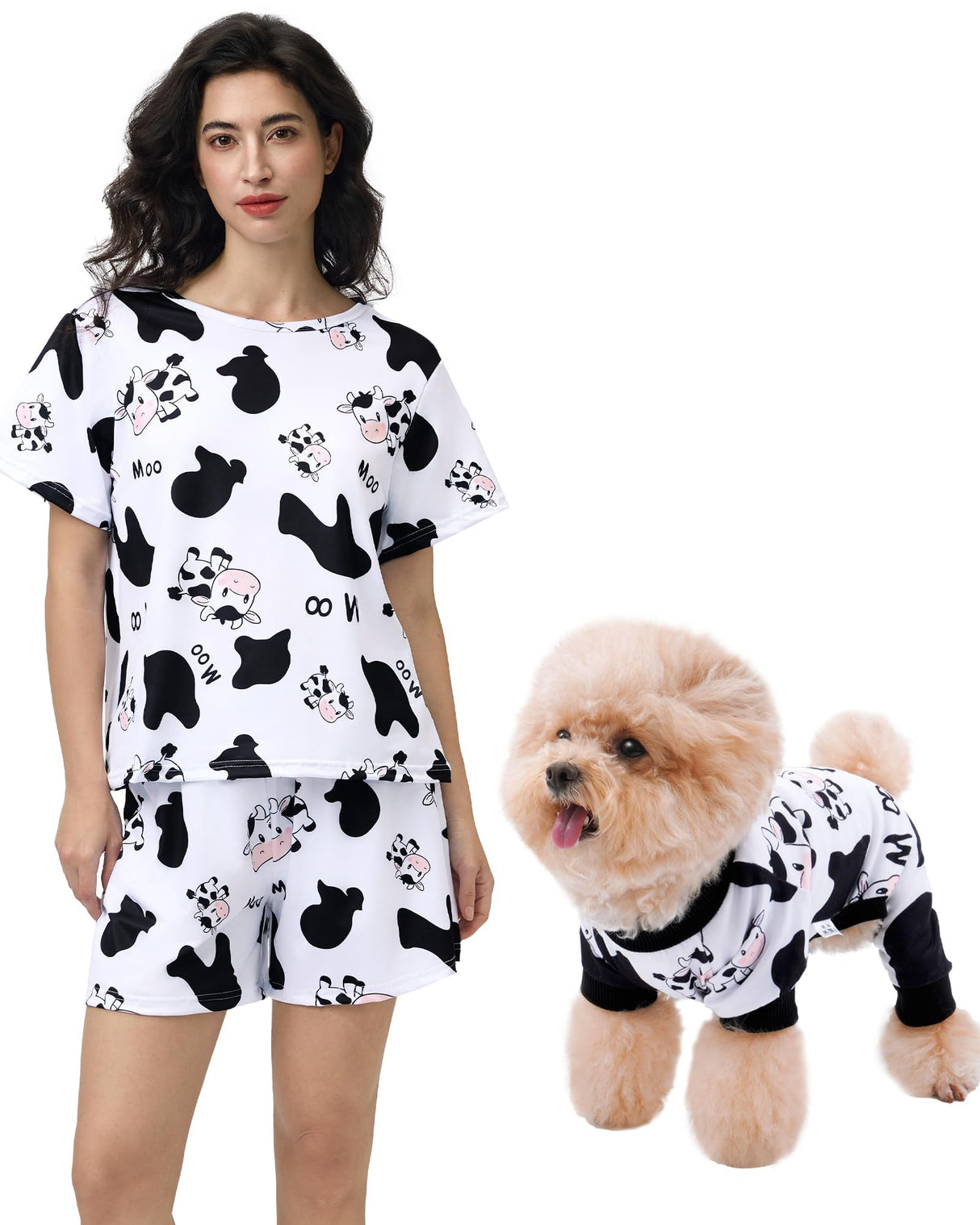 XPUDAC Matching Dog and Owner Clothes Womens Pajama Set Loungewear Short Sleeve Tee and Shorts, Owner and Pet Pajamas Are Sold Separately, S Black