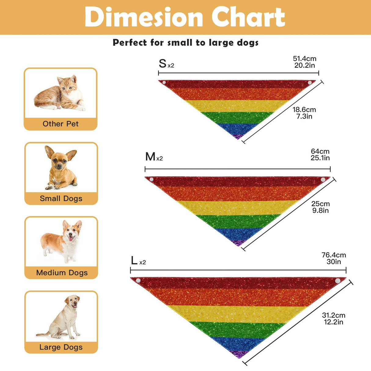 2 Pack Dog Bandanas LGBT Glitter Rainbow Pride Flag Milk Silk Pet Bandana Scarf Snap Button Triangle Bibs Kerchief Set Pet Holiday Accessories Decor for Puppy Dogs Cats M