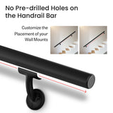 Meranti Aluminum Handrail for Indoor or Outdoor Steps and Stairs – Hand Rails for Elderly – DIY Complete Stair Railing Kit (8' Length, Black)
