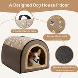 Jiupety Indoor Dog House, 2-in-1 Portable Foldable House Bed with Cover, Pet Tent & Cave Bed for Medium Dogs, XL(28"×21"×19"), Up to 40 Lb, Brown
