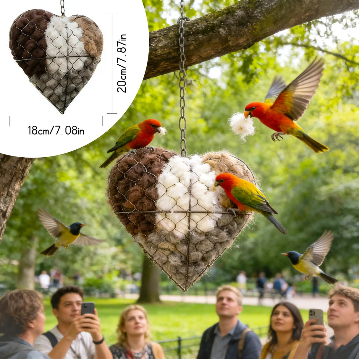 Irsnianianfa Handmade Fiber Bird Nesting Heart,Birds Nests Material Holder,Winter Tree Shelter for Wild Bird,Hummingbird Houses Nest Boxes Gifts for Outside Garden Art Birdhouse, Birds Lovers