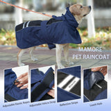 Adjustable Dog Raincoat, Waterproof Dog Rain Jacket for Small Medium Large Dogs,Reflective Lightweight Pet Rain Coat with Leash Hole (Navy&Black, Medium)