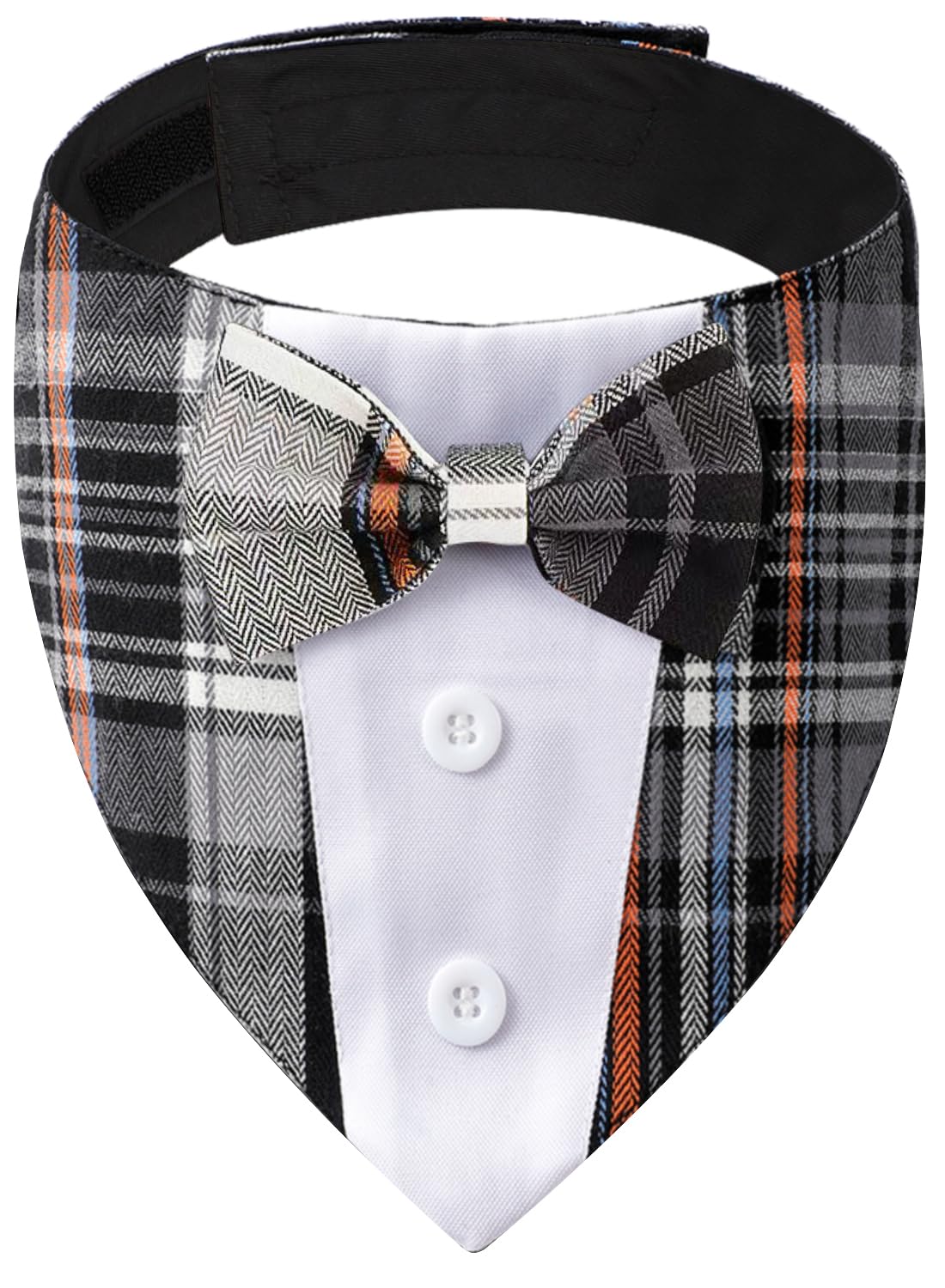 HDGDT Plaid Dog Bandana Tuxedo with Bow Tie, Adjustable Washable Cotton Formal Pet Wear for Dogs and Cats XS to XL