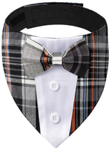 HDGDT Plaid Dog Bandana Tuxedo with Bow Tie, Adjustable Washable Cotton Formal Pet Wear for Dogs and Cats XS to XL