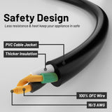 16/3 Black Indoor Outdoor Extension Cord 10 Ft Waterproof, Extension Cord with 3 Prong Grounded Plug,13A 1625W 16AWG SJTW, Flexible Weatherproof Power Cable for Offices, Gardens and Lawns