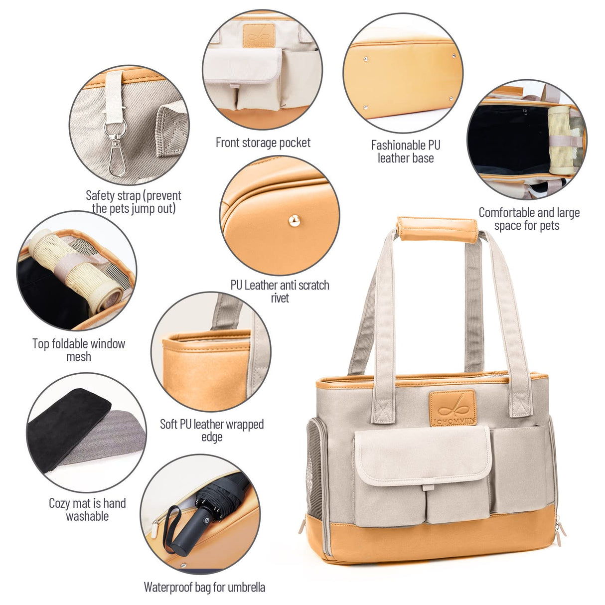 Johomviin Dog Carrier, Cat Carrier, Pet Carrier, Foldable Waterproof Premium PU Leather Oxford Cloth Dog Purse, Portable Tote Bag Carrier for Small to Medium Cats and Small Dogs