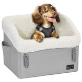 PETSFIT Small Dog Car Seat, Waterproof PU Leather Dog Booster Car Seat with Patented Safe Buckles, Pet Carseat for Medium or Small Sized Pets up to 30 lbs (Grey)