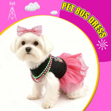 MuYaoPet Dog 80s Outfits Dress with Hair Bow and Necklace,I Love 80S Halloween Pet Disco Costume for Small Medium Dogs Girl,Summer Cat Puppy Dress Tutu Skirt,M