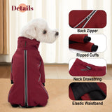 Four Leged Dog Winter Coat, Fullbody Warm Fleece Dog Jacket, Reflective Puppy Cold Weather Coats with Leash Hole & Drawstring, Back Zipper Water-Resistant Doggie Winter Clothes