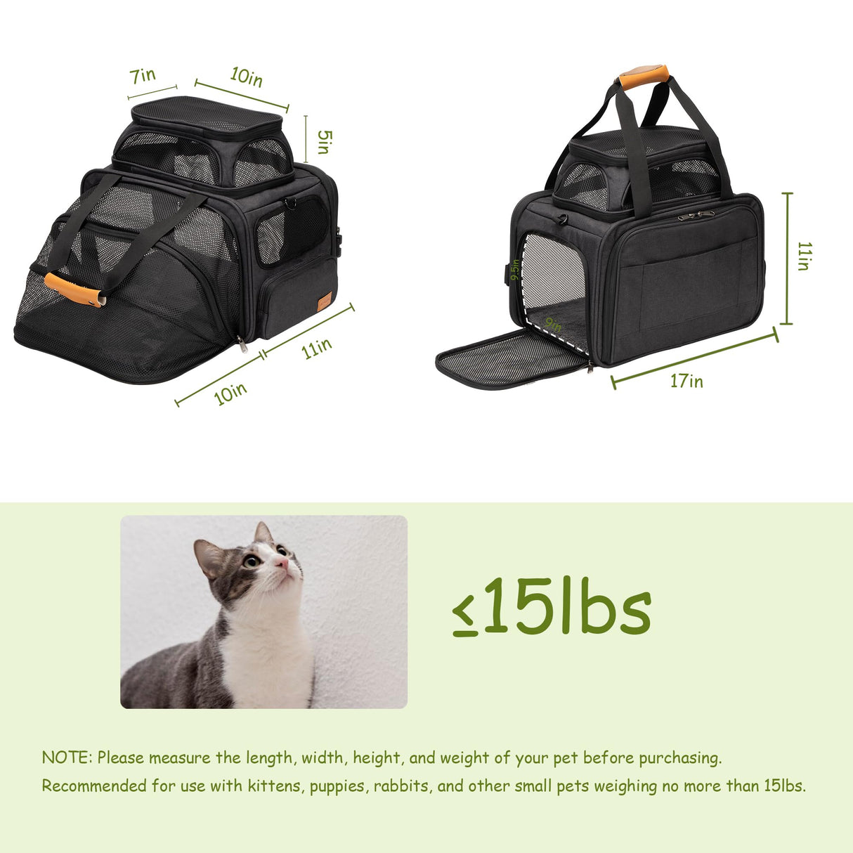 MOYLLOG Expandable Pet Carrier Bag - Airline-Approved, Breathable Mesh, Secure Zippers, Padded Handle & Multi-Pockets (Dark Grey)
