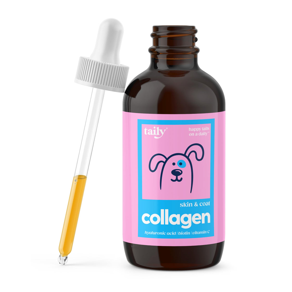 Taily Collagen for Dogs Skin and Coat Supplement, Cats | Taily Liquid Premium Grass-fed Collagen | Itch Relief for Dogs with Allergies, Biotin, Vitamin C and Hyaluronic Acid | Made in USA