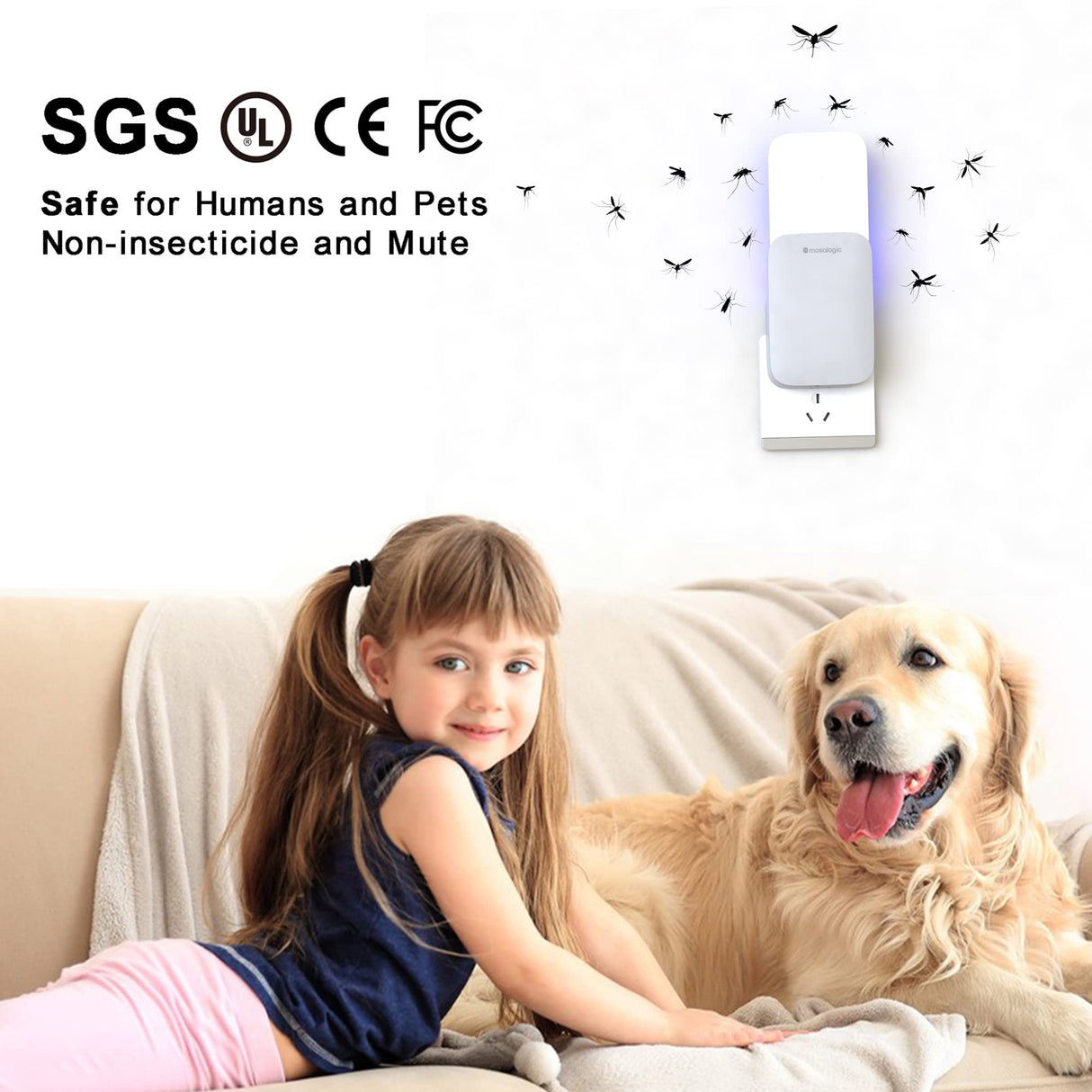 Mosalogic Flying Insect Trap Plug-in Mosquito Killer Indoor Gnat Moth Catcher Fly Tapper with Night Light UV Attractant Catcher for Home Office White-1PACK