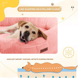 Fvkind Human Dog Bed for Adults with Blanket and Pillow, 71"x51"x12" Washable Orthopedic Size, Faux Fur Removable, Cozy Large Present, Pink