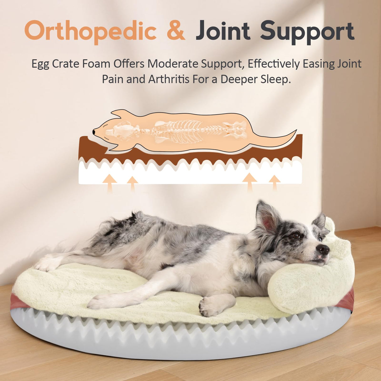 Large Dog Bed Orthopedic Dog Beds for Jumbo Large Dogs with Washable Removable Cover Waterproof Pet Beds with Pillow-Beige and Pink