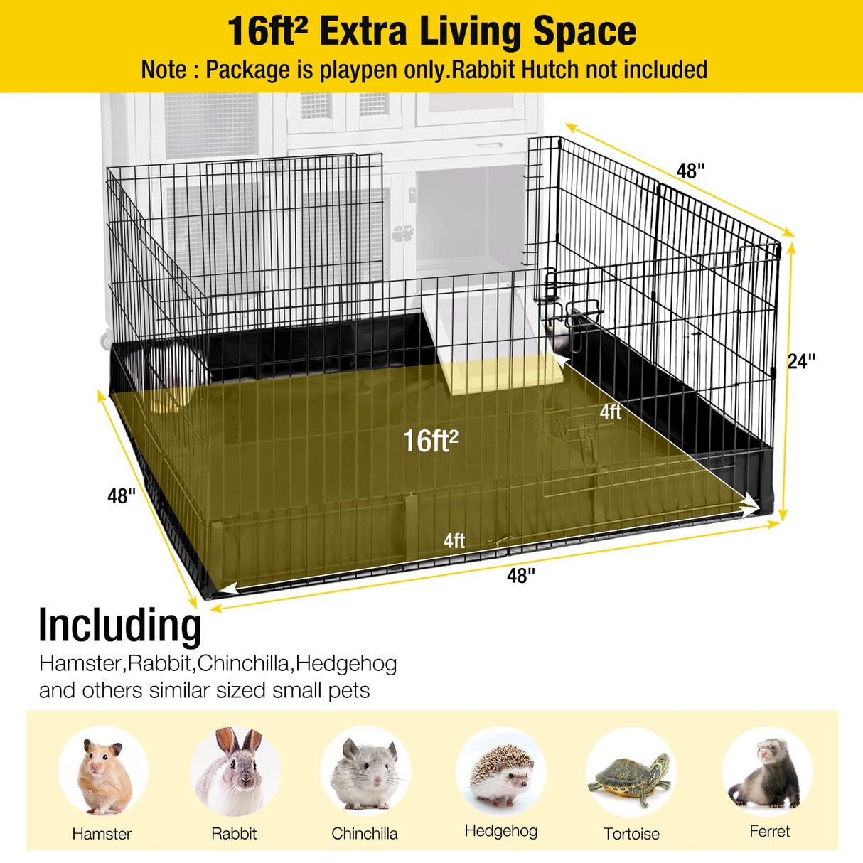 Aivituvin Pet Playpen Guinea Pig Cage Small Animal Rabbit Exercise Pen with Waterproof Floor Liner - Extension Playpen ONLY