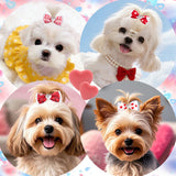 20Pcs Valentine's Day Dogs Hair Bows with Rubber Band for Small Medium Pet Curly Adorable Rhinestone Dog Bows Puppy Cat Hair Accessories Heart Pattern (for Valentine’s, Medium (2 inch)